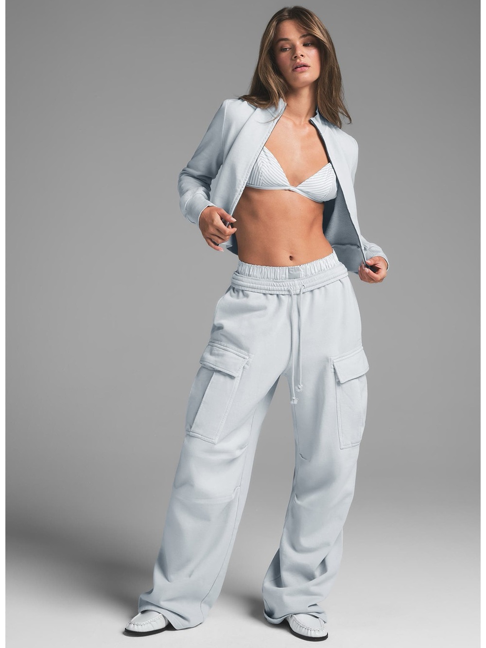 SKIMS Boyfriend Fleece Sweatpants Cargo White 100% Cotton Utility Pocket Pants S - Picture 4 of 14